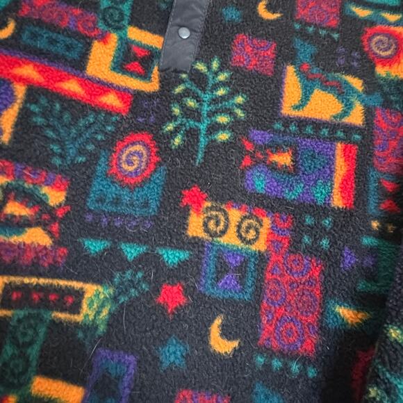 Vintage 90s LL Bean Aztec Southwestern Fleece Snap Pullover Geometric GORPCORE - Picture 4 of 5